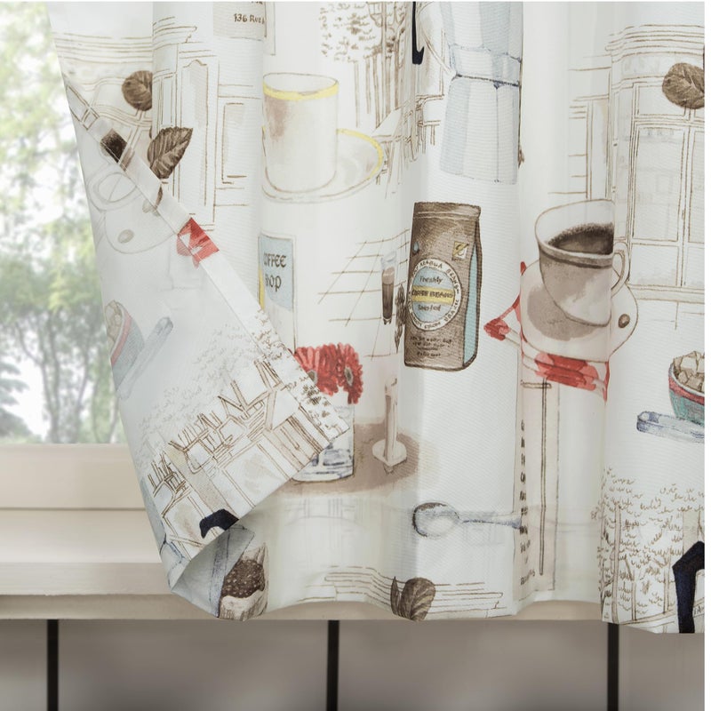 No. 918 Brew Coffee Shop Semi-Sheer Rod Pocket Kitchen Curtain Valance and Tiers Set, 54" x 36", White - Image 3
